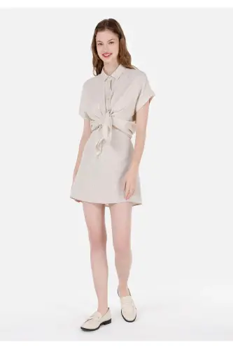 Mini Skirt Düz Fermuarlı Kadın Bej Etek - BEJ - 1