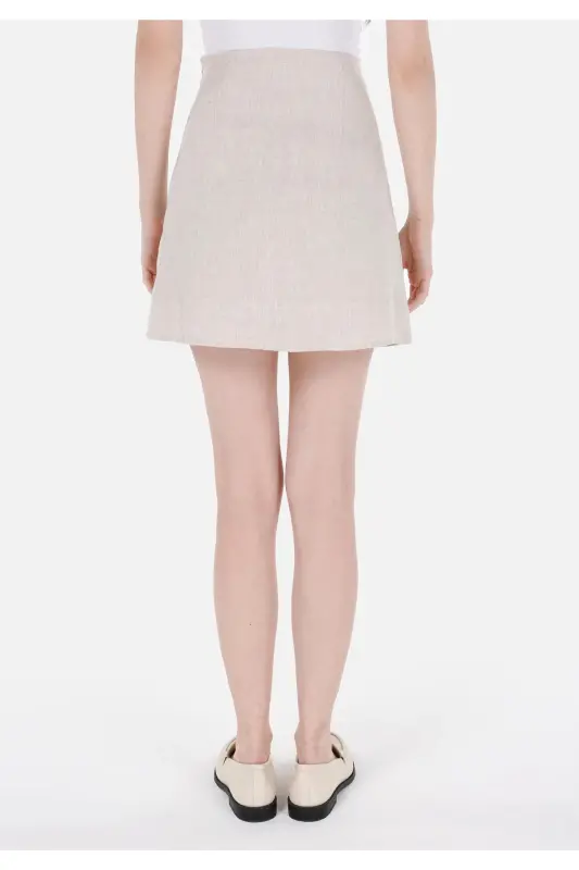Mini Skirt Düz Fermuarlı Kadın Bej Etek - BEJ - 2