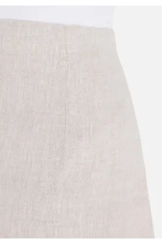 Mini Skirt Düz Fermuarlı Kadın Bej Etek - BEJ - 6