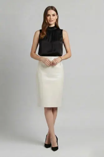 Bej Kadın Kalem Hakiki Deri Etek-BEYAZ - DERIDERIM (1)