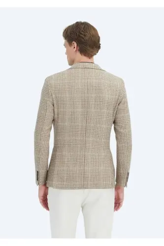 Bej Kareli Shirt Shoulder Slim Fit Yün Karışımlı Ceket-bej - 5