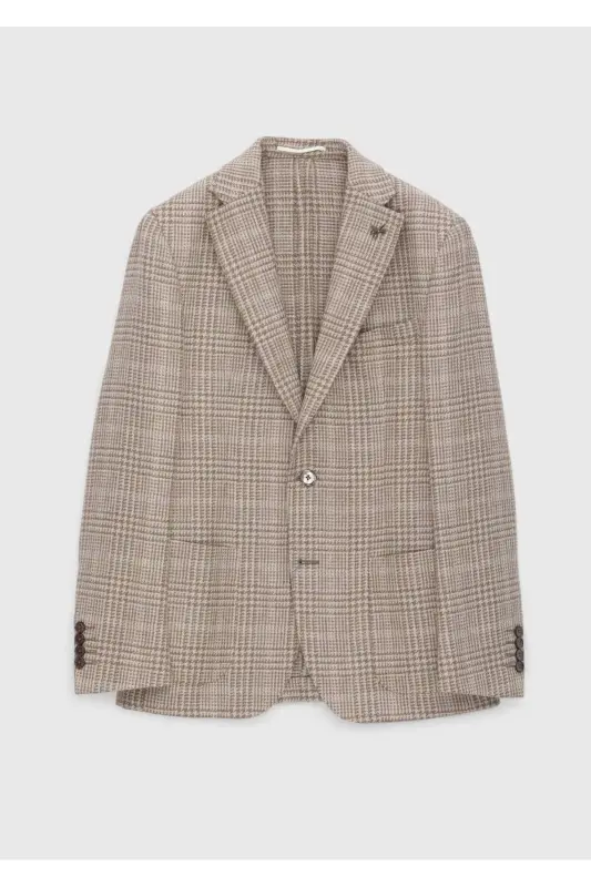 Bej Kareli Shirt Shoulder Slim Fit Yün Karışımlı Ceket-bej - 6