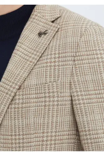 Bej Kareli Shirt Shoulder Slim Fit Yün Karışımlı Ceket-bej - 3