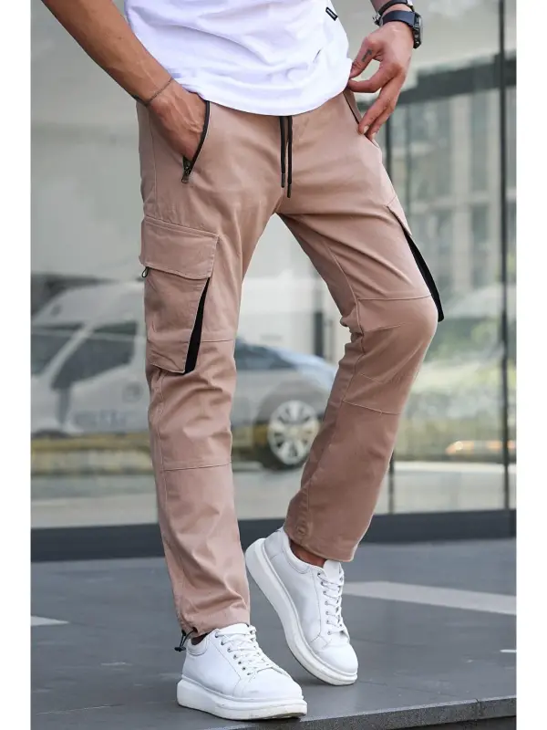 Bej Kargo Cep %100 Pamuk Jogger Pantolon 5791-Bej - 1