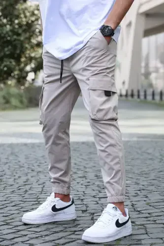 Bej Kargo Cep Erkek Jogger Pantolon 5461-Bej - MADMEXT (1)