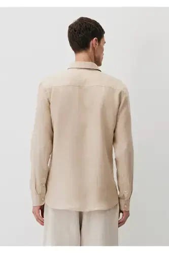 Bej Keten Gömlek Slim Fit / Dar Kesim 0211466-70004-Ekru - 3