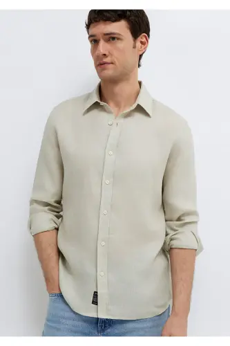 Bej Keten Gömlek Slim Fit / Dar Kesim 0211466-70134 - Bej - 1