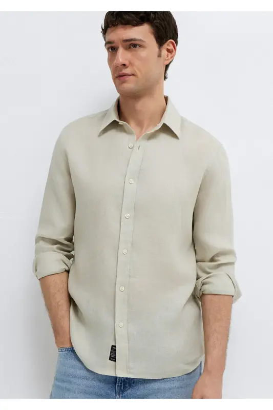 Bej Keten Gömlek Slim Fit / Dar Kesim 0211466-70134 - Bej - 1