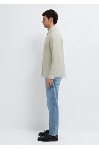 Bej Keten Gömlek Slim Fit / Dar Kesim 0211466-70134 - Bej - 4