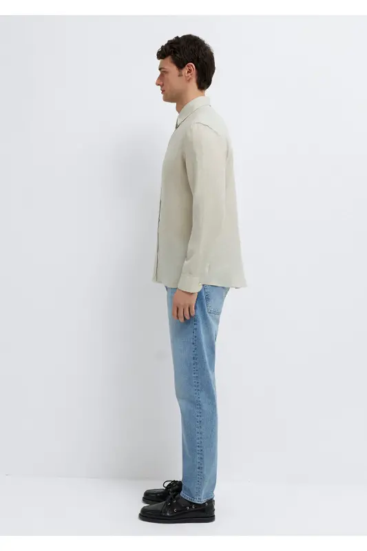 Bej Keten Gömlek Slim Fit / Dar Kesim 0211466-70134 - Bej - 4