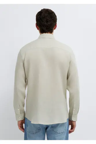Bej Keten Gömlek Slim Fit / Dar Kesim 0211466-70134 - Bej - 5