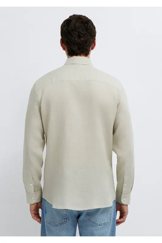 Bej Keten Gömlek Slim Fit / Dar Kesim 0211466-70134 - Bej - 5