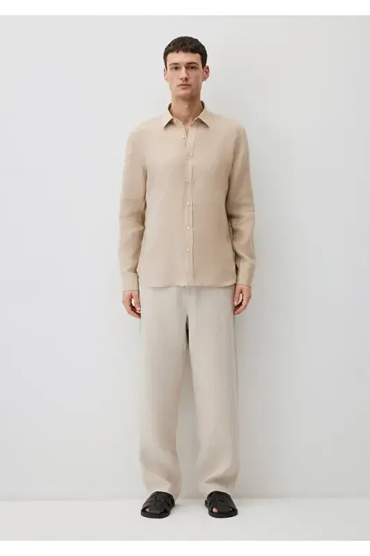 Bej Keten Ko'ylak Slim Fit / Tor Kiyim 0211466-7000 - 2