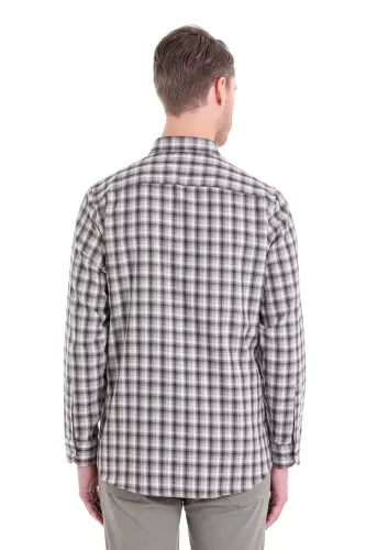 Bej Klasik Fit Kareli Slim Yaka Uzun Kollu Casual Flanel Gömlek-Bej K. - 6