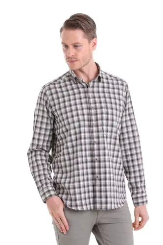 Bej Klasik Fit Kareli Slim Yaka Uzun Kollu Casual Flanel Gömlek-Bej K. - HATEMOĞLU (1)