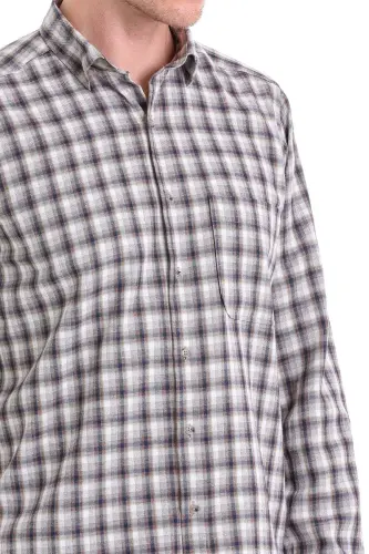 Bej Klasik Fit Kareli Slim Yaka Uzun Kollu Casual Flanel Gömlek-Bej K. - 5