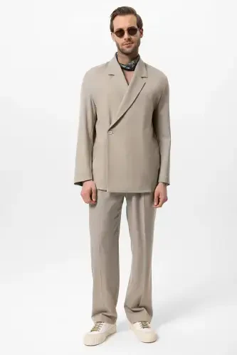 Bej Kruvaze Kapama Gizli Cep Erkak Blazer Chaket-Bej - 3
