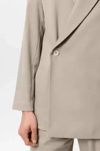 Bej Kruvaze Kapama Gizli Cep Erkak Blazer Chaket-Bej - 5