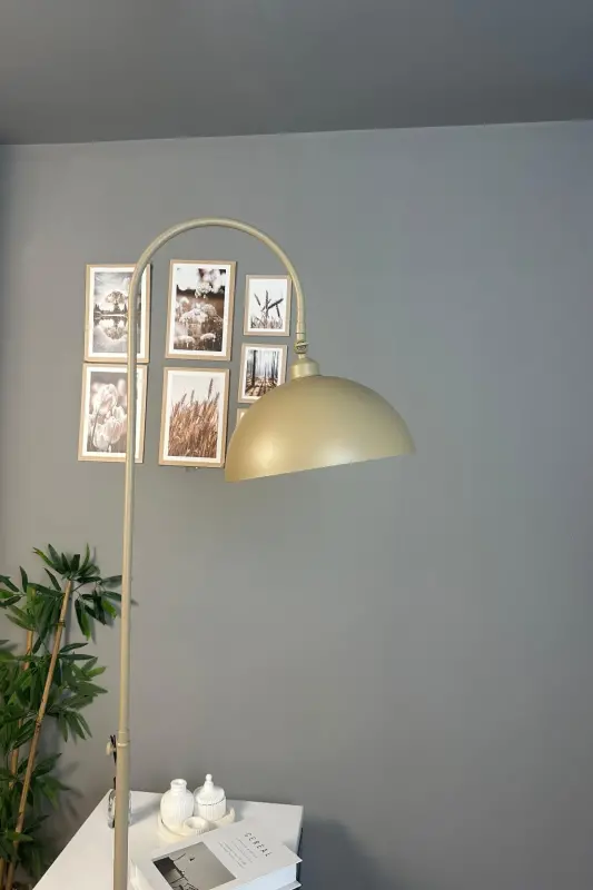 Bej Lambader Modern Dekoratif Metal Oturma Odası Çalışma Odası Zemin Lambası-Bej - 5
