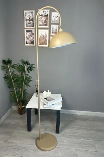 Bej Lambader Modern Dekoratif Metal Oturma Odası Çalışma Odası Zemin Lambası-Bej - 6