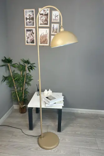 Bej Lambader Modern Dekoratif Metal Oturma Odası Çalışma Odası Zemin Lambası-Bej - 4