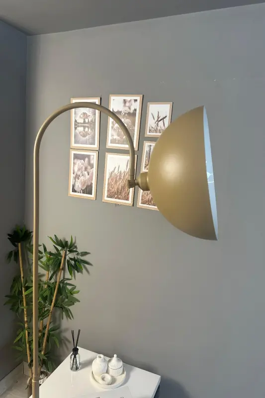 Bej Lambader Modern Dekoratif Metal Oturma Odası Çalışma Odası Zemin Lambası - Bej - 2