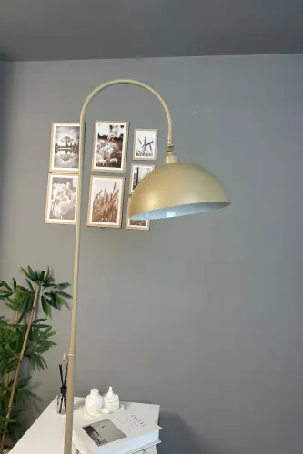 Bej Lambader Modern Dekoratif Metal Oturma Odası Çalışma Odası Zemin Lambası - Bej - 3