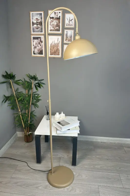 Bej Lambader Modern Dekoratif Metal Oturma Odası Çalışma Odası Zemin Lambası - Bej - 4