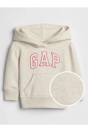 Kız Bebek Bej Gap Logo Kapüşonlu Fleece Sweatshirt-Gri 