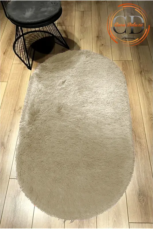 Bej Oval Peluş Yumuşak Yıkanabilir Kaymaz Dot Taban Antibakteriyel Salon Koridor Çocuk Halısı - Bej - 2