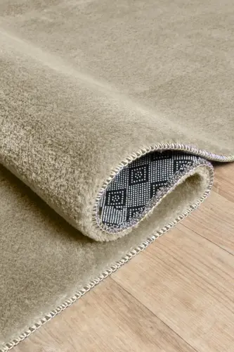 Bej Oval Peluş Yumuşak Yıkanabilir Kaymaz Dot Taban Antibakteriyel Salon Koridor Çocuk Halısı - Bej - 4