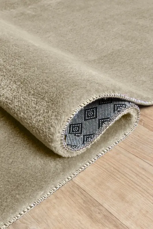Bej Oval Peluş Yumuşak Yıkanabilir Kaymaz Dot Taban Antibakteriyel Salon Koridor Çocuk Halısı - Bej - 4