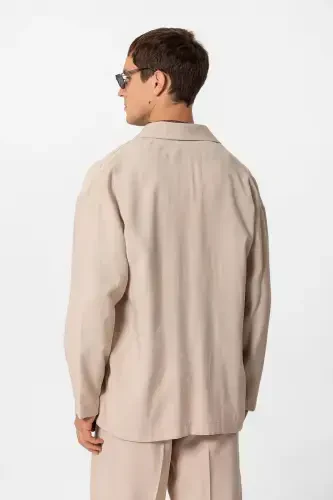 Bej Oversize Astarsız Erkak Blazer Ko'ylagi-Bej - 4
