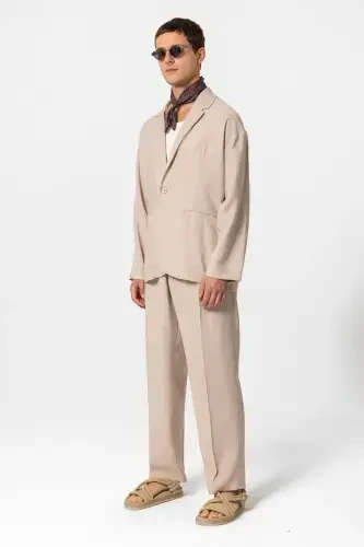 Bej Oversize Astarsız Erkak Blazer Ko'ylagi-Bej - 7
