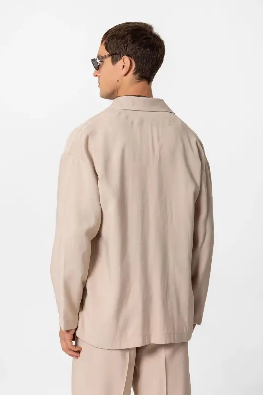 Bej Oversize Astarsız Erkak Blazer Ko'ylagi-Bej - 4