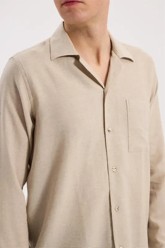 Bej Oversize Cepli Pamuk Karışımlı Gömlek - 3
