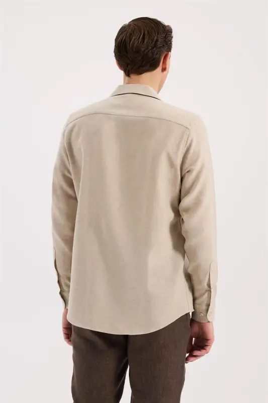 Bej Oversize Cepli Pamuk Karışımlı Gömlek - 4