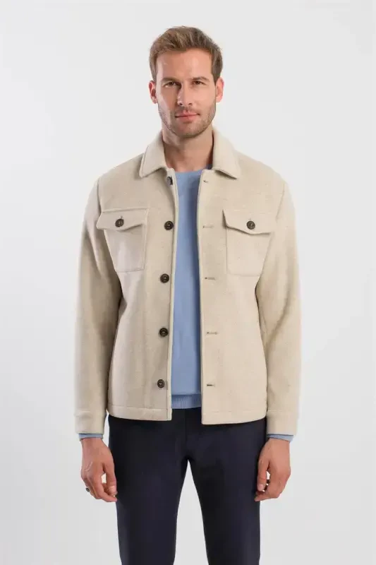 Bej Qulayliq Toifa Chaqaloq Yoqali Yun Palto - JAKAMEN