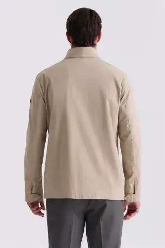 Bej Comfort Fit Dik Yaka Mevsimlik Spor Mont - 4