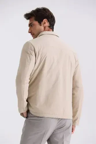Bej Comfort Fit Gömlek Yaka Mevsimlik Mont - 4