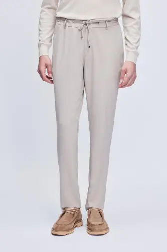 Bej Rahat Kesim Yandan Cepli Jogger Pantolon - Bej 