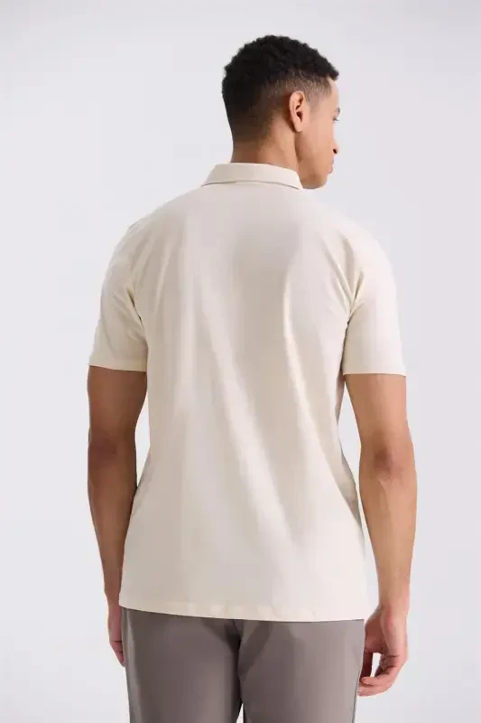 bej rang, slim fit, fermuarlı, polo yoqali футболка - 4