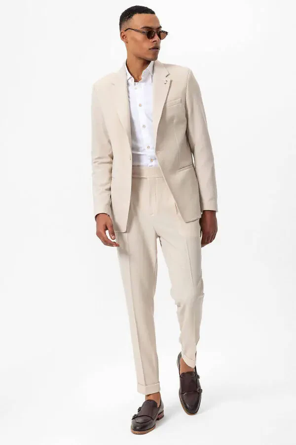 Bej rangli astarsiz bir tugmali erkaklar blazer ko'ylagi - 14