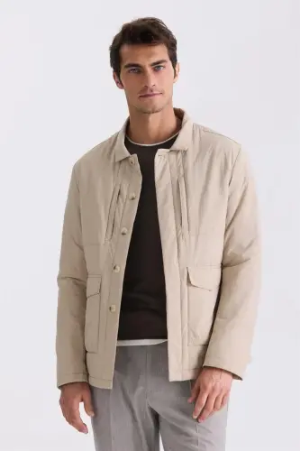Bej rangli, Comfort Fit, yoqali mavsumiy kurtka 