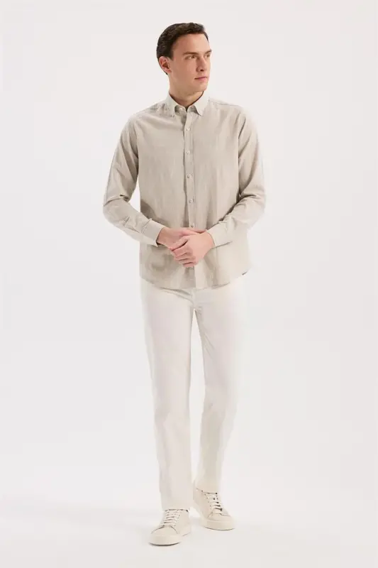 Bej rangli, Comfort Fit, yoqali, paxtali ko'ylak - 2