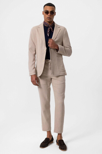 Bej rangli ichki qoplamasiz cho'ntakli erkaklar blazer ko'ylagi - Antioch (1)