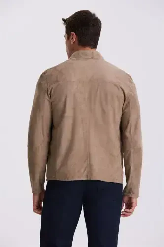 Bej rangli qulay kiyim kiyish Comfort Fit, tik turki va ikki tomonlama 100% charm charm terisi kurtak - 4