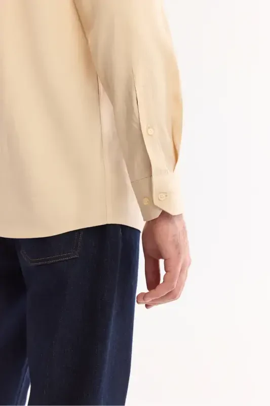 Bej rangli tugmali yoqasi Comfort Fit Tensel ko'ylak B002001 - 6