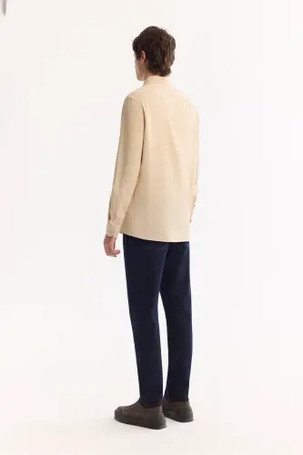 Bej rangli tugmali yoqasi Comfort Fit Tensel ko'ylak B002001 - 4
