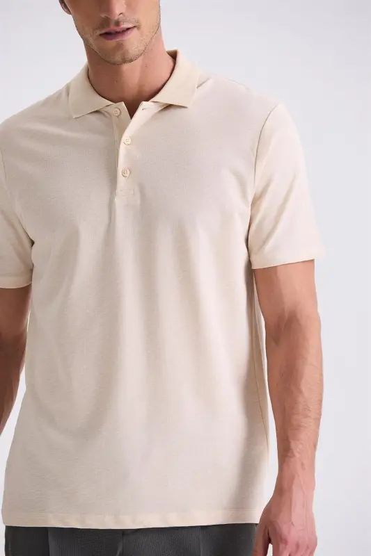 Bej Regular Fit Desenli Polo Yaka T-Shirt - 3